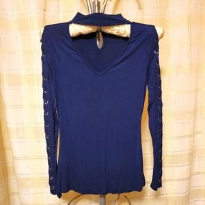 Venus Navy Blue Cutout Top